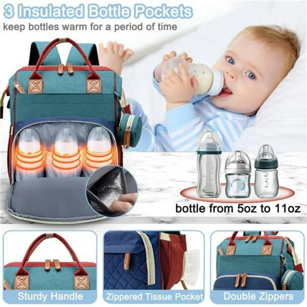Large Diaper Bag Backpack Travel Baby Bag with Pad 16 Pockets Unisex for Mom